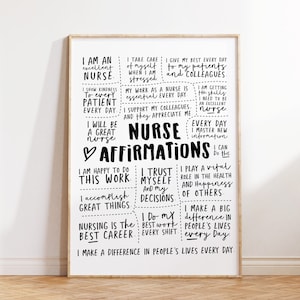 Nurse Daily Affirmations Printable Wall Art Affirmation Poster Nursing Student Positive Quotes Instant Download Medical Student Gift