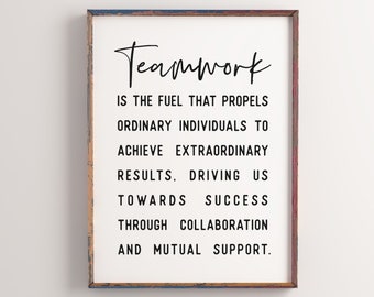 Teamwork Quotes Printable Art, Motivational wall art for office, Home office decor, Digital prints Downloadable art, Coworkers gift