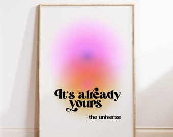 Manifestation wall decor, It’s already yours, Printable wall art, Retro print, Manifest poster, Digital download, Trendy gradient art