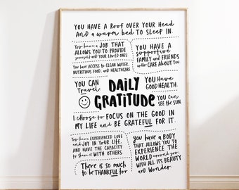 Daily Gratitude Poster, Printable Wall Art for Dorm Room Prints, Home Office Inspiration Wall Decor, Downloadable Prints Affirmation poster