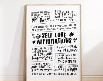 Self love affirmation poster, printable wall art, self love poster, positive affirmation, digital download art, self care daily affirmations