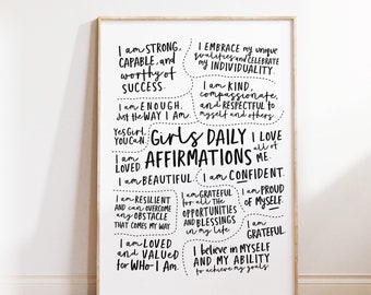 Affiche d'affirmation de filles, art mural d'affirmations du jour, affiche féministe, cadeau de meilleure amie, décoration de chambre d'adolescente, art numérique téléchargeable