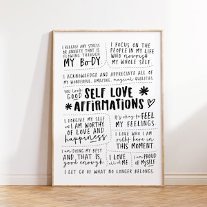 Self love affirmation poster, printable wall art, self love poster, positive affirmation, digital download art, self care daily affirmations