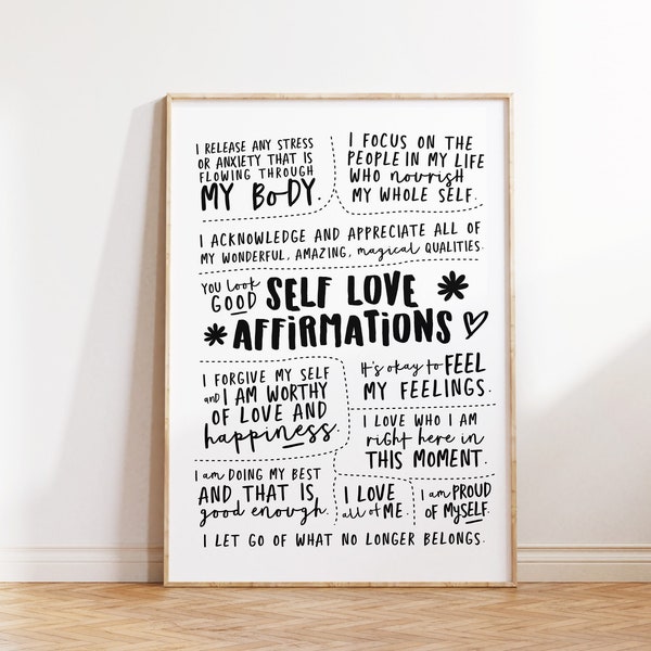 Self love affirmation poster, printable wall art, self love poster, positive affirmation, digital download art, self care daily affirmations