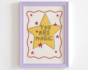 You Are Magic-print, kunst aan de muur sterrenkwekerij, kleurrijk inspirerend slaapkamerdecor, digitale download