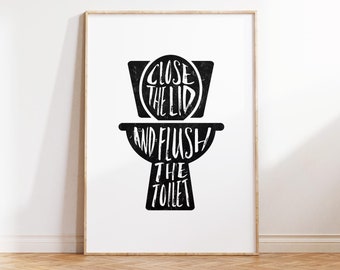 Funny Bathroom Wall Art, Toilet Flush Sign, Downloadable Prints Printable