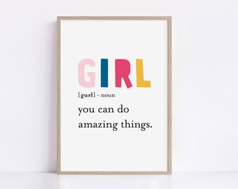 Girl Nursery Wall Art, Girl Definition Print, Printable Nursery Decor, Baby Girl Playroom Decor, Digital Download Poster, Girls Room Decor