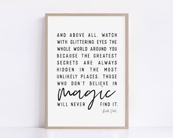Impresión "Cree en la magia", cita de Roald Dahl, arte mural inspirador (descarga digital)