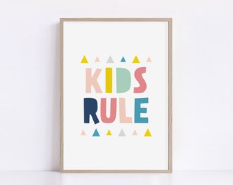Kids Rule Wall Art Printable, Digital Download art for Kids, Kids Room Wall Art, Printable Playroom Decor Sign, iloveprintable