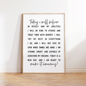 Daily Affirmations Wall Art, Printable Positive Affirmation Prints, Digital Downloadable Art Print, Therapy Office Decor, Self-Love Wall Art