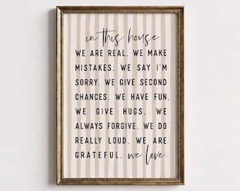 In This House Family Rules Print: Living Room Wall Art, Home Quote Poster (Digital Download)