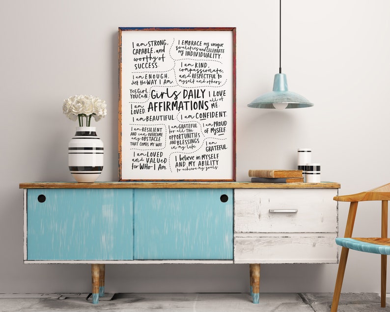 Girls affirmation poster, daily affirmations wall art, feminist poster, best friend gift, teen girl room decor, digital downloadable art image 4