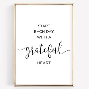 Start Each Day With a Grateful Heart, Wall Decor, Inspirational Quote ...