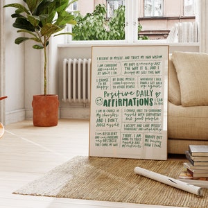 Positive Affirmations Wall Art, Green Retro Poster, Printable Wall Art ...