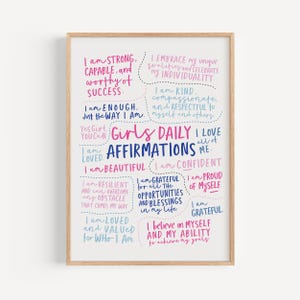 Girls Affirmation Wall Art, Pink and Blue Print for Girls Bedroom, Teen Girl Room Decor, Printable Girls Quotes Poster, Digital Download