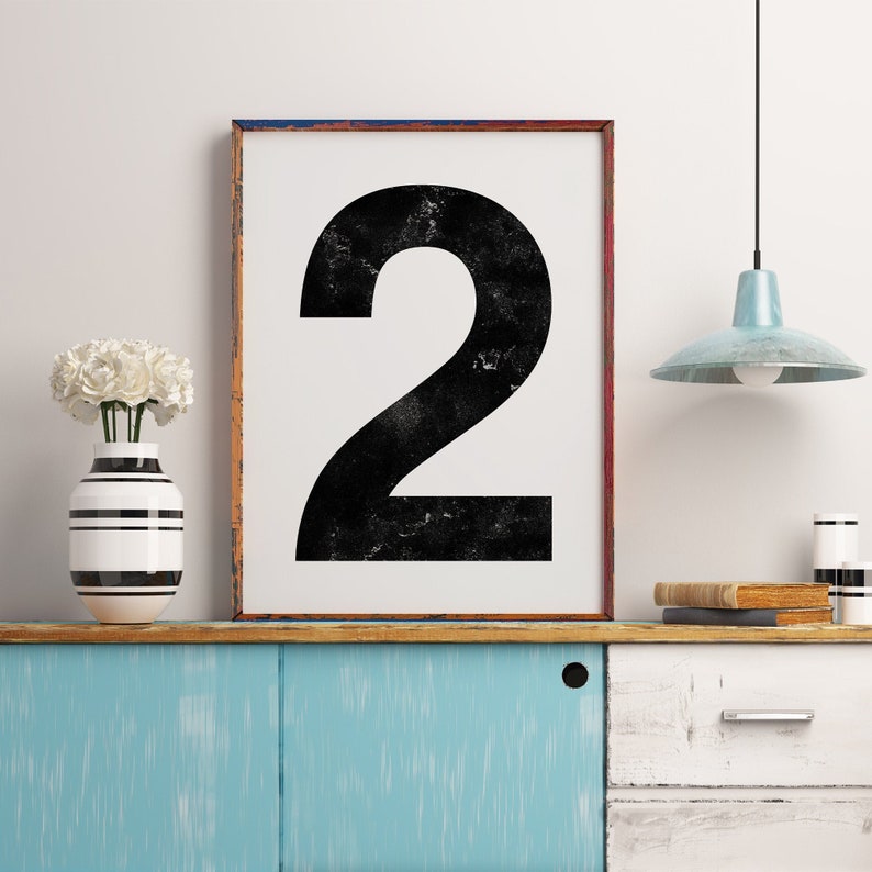 Custom Vintage Numbers Print, Digital Download Numbers Wall Art, Printable Big Numbers Poster, Black and White Print, Extra large Wall Art image 2