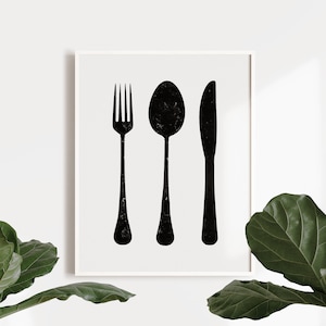 Kitchen prints, Cutlery set print, Kitchen utensil art, Printable wall art, Kitchen art print, Scandinavian print, Minimalist print