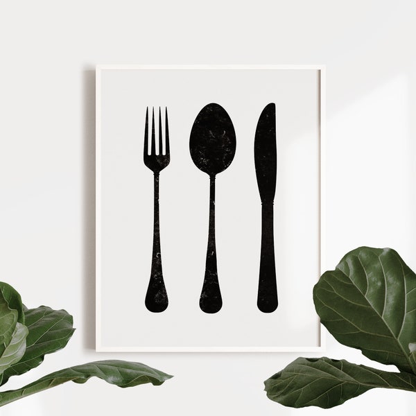 Kitchen prints, Cutlery set print, Kitchen utensil art, Printable wall art, Kitchen art print, Scandinavian print, Minimalist print