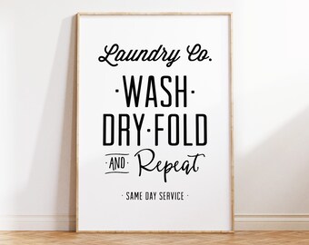 Wash Dry Fold Repeat Sign Laundry Room Decor Printable Wall - Etsy