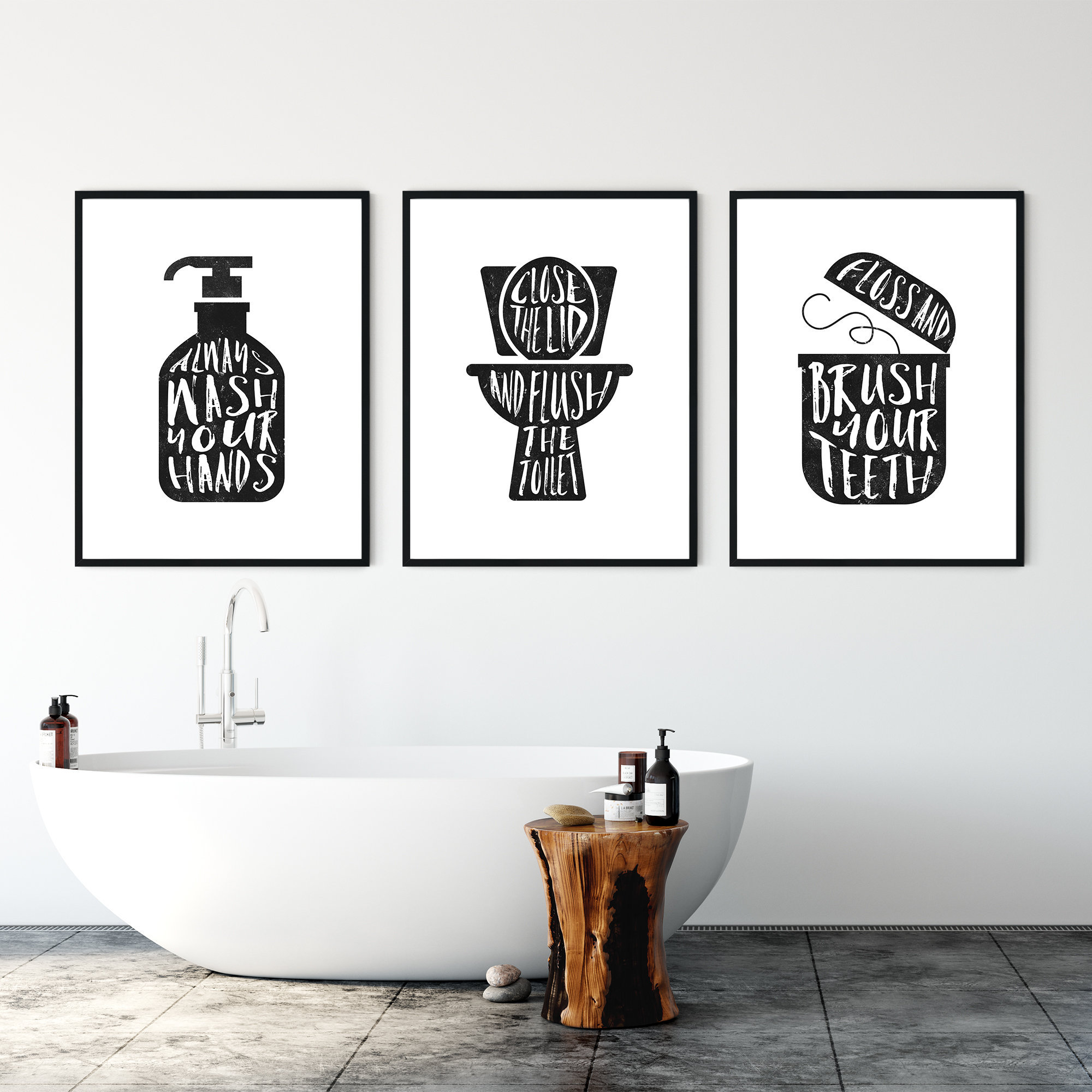 Bathroom Wall Decor Printable Sign Print Set Of 3 Flush Etsy