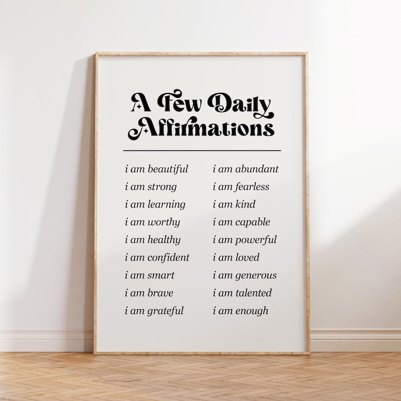 Printable daily affirmations poster for teen girls with self-confidence quotes and modern design