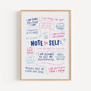 Positive Affirmation Poster, Teen Girls Room Decor, Note to Self Wall Art, Daily Reminder Print, Mental Wellness Art, Pink and Blue Poster