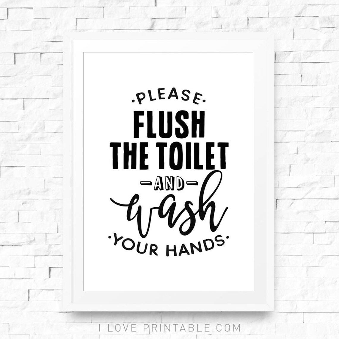 Bathroom Prints Flush Sign Bathroom Wall Art Printable Art Etsy
