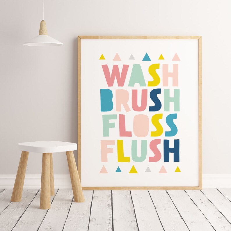 VGICH Bathroom Wall Decor Signs, Black And White Wooden Plaques, Funny Wash Brush Floss Flush Design, Set Of 4