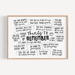 Things to Remember Wall Art, Positive Affirmation Poster, Inspirational Daily Reminders Print, Printable Wall Art, Therapy Office Decor