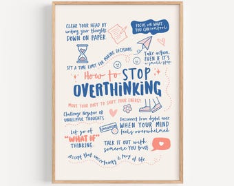 Therapy Office Decor - Stop Overthinking Poster, Mental Health Art (Digital Download)