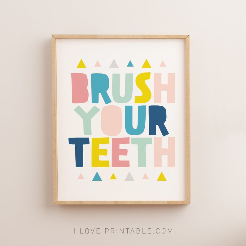 Brush your teeth printable, Kids bathroom decor