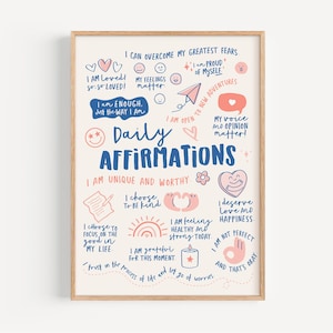 Positive Daily Affirmations Art Print, Retro Style (Digital Download)