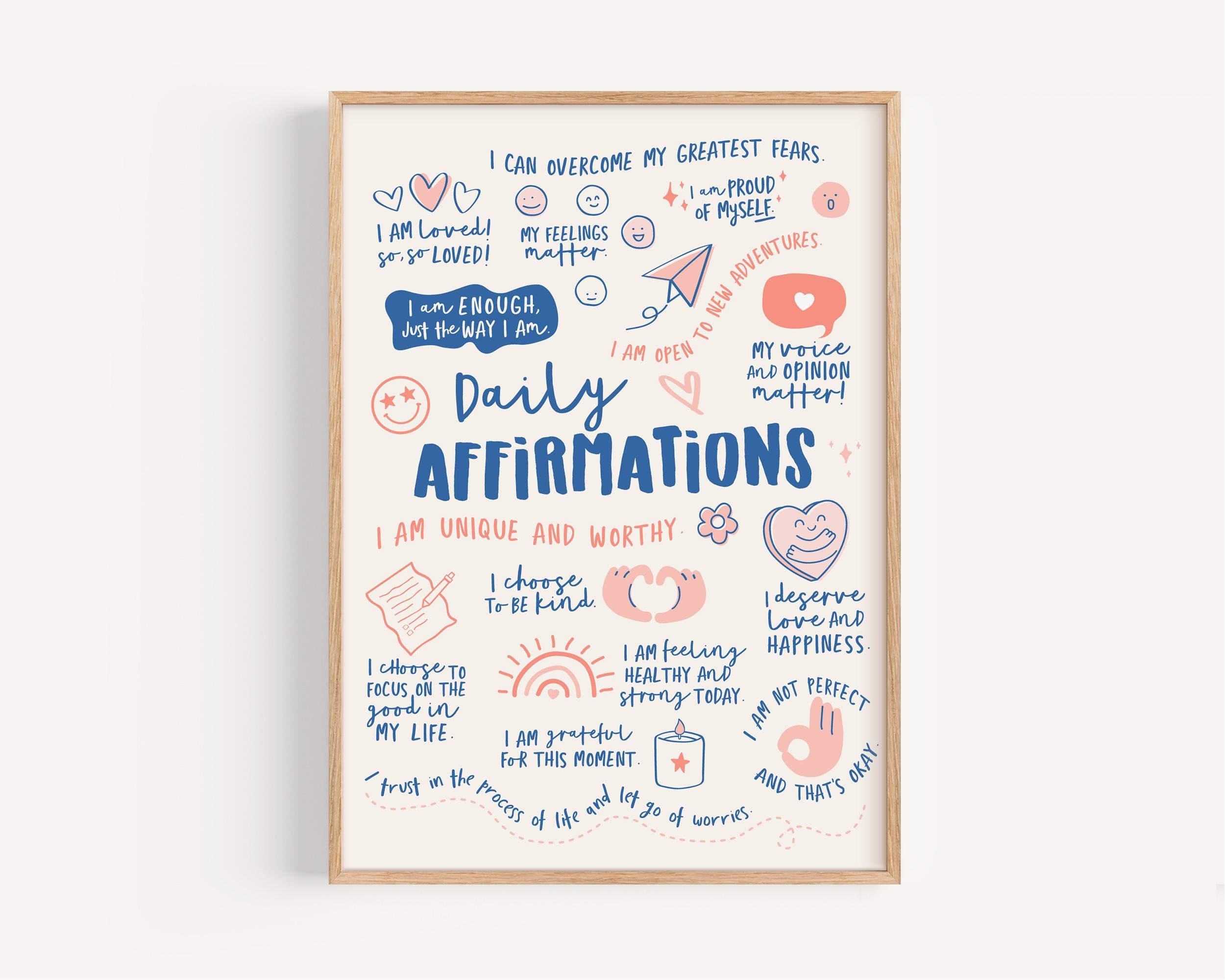 Positive Daily Affirmations Wall Art, Printable Motivational Art for Teens, Trendy Dorm Room Decor, Digital Reminder Inspirational Art Print