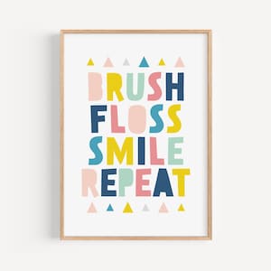 Dental Office Decor for Kids,  Brush Floss Smile Sign, Kids Bathroom Wall Art, Funny Dental Hygiene Poster, Digital Print for Nursery