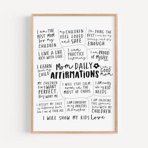 Arte mural con afirmaciones diarias, póster imprimible con afirmaciones para mamás, impresión de aliento para mamás primerizas, el mejor regalo para mamás, impresión artística con citas positivas para mamás