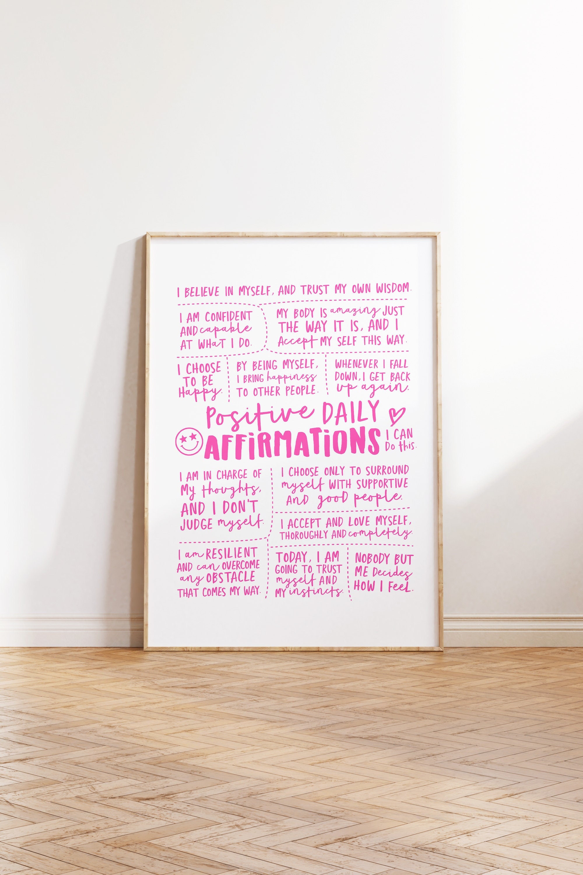 Positive Daily Affirmations Print - Pink Motivation Art for Teen Room ...