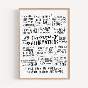 Positive Mutter Affirmationen, Eltern Affirmation Poster, ermutigende Zitate für neue Mutter, digital herunterladbare Drucke, druckbare Kunst