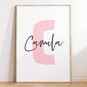 Impresiones personalizadas de iniciales de nombre, impresiones de nacimiento de bebé, imprimibles para guardería, impresiones de letras personalizadas, arte mural infantil, monograma de nombre imprimible