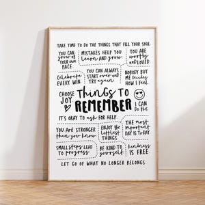 Things to Remember, Positive Affirmations Wall Art, Calming Corner, Anxiety Relief, Therapy Office Decor, CBT Quotes, Digital Download Print