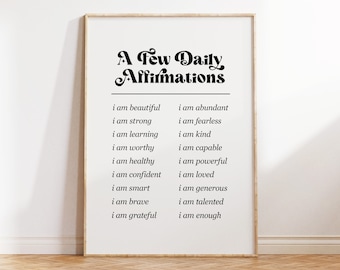 Daily Affirmations Printable Wall Art, Positive Affirmation Poster, Digital Download Affirmation Print, Therapy Office Decor,Gift for Friend