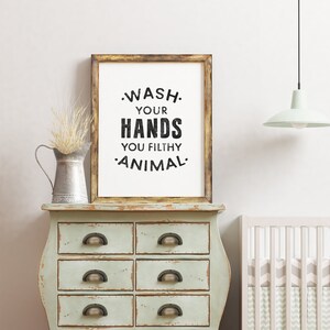 Toilet decor, Wash Your Hands you filthy animal, Kids bathroom, Wall print, Printable art print, Bathroom printable, Funny bathroom decor image 3