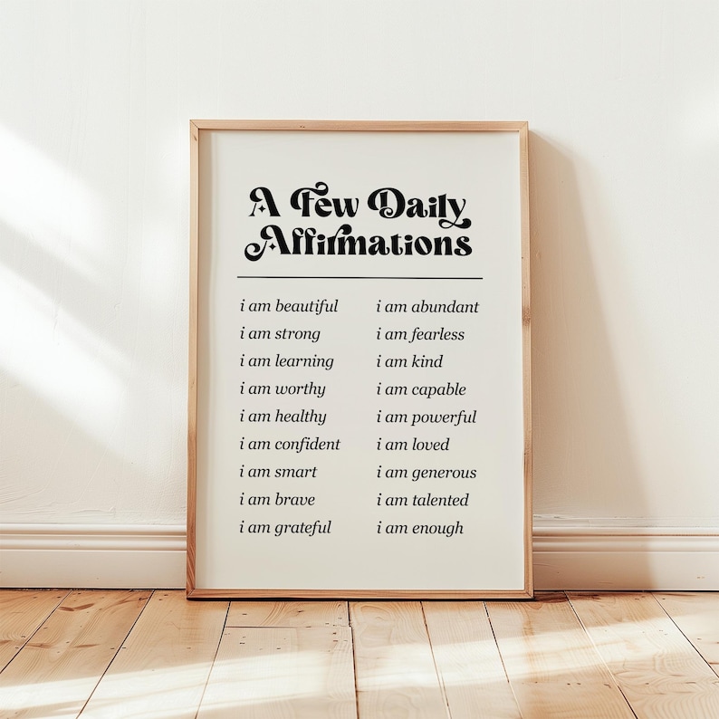 Printable daily affirmations poster for teen girls with self-confidence quotes and modern design