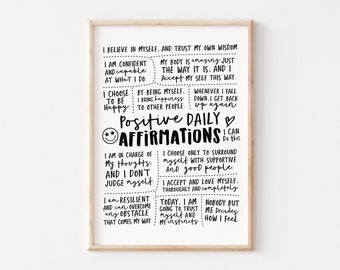 Positive Daily Affirmations Print, Trendy Office Decor (Digital Download)