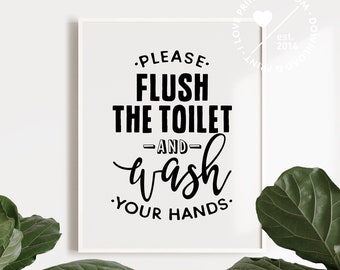 Flush the toilet sign, Kids bathroom rules print, Downloadable bathroom quote art, Nursery wash your hands sign, Printable wall art