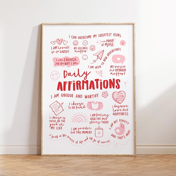 Daily Affirmations Poster, Printable Wall Art for Therapy Office, Positive Daily Reminder Prints, Instant Digital Download Decor