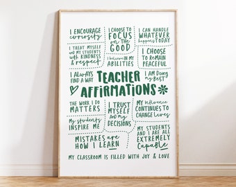 Teacher Affirmations Wall Art, Printable Affirmation, Daily Affirmations Print, Positive Quotes Poster, Instant Download Prints Teacher Gift