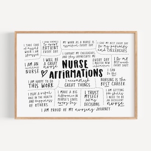 Krankenschwester Büro Dekor Krankenschwester tägliche Affirmationen druckbare Wandkunst Krankenpflege-Studenten positives Zitat Kunst Affirmation Poster Schule Krankenschwester Geschenk