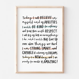 Positive Daily Affirmations wall art, Printable wall art, Affirmations print, Digital Downloadable prints, Therapy Office decor