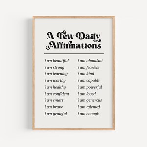 Printable daily affirmations poster for teen girls with self-confidence quotes and modern design