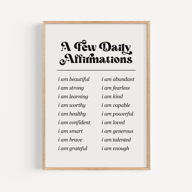 Printable daily affirmations poster for teen girls with self-confidence quotes and modern design